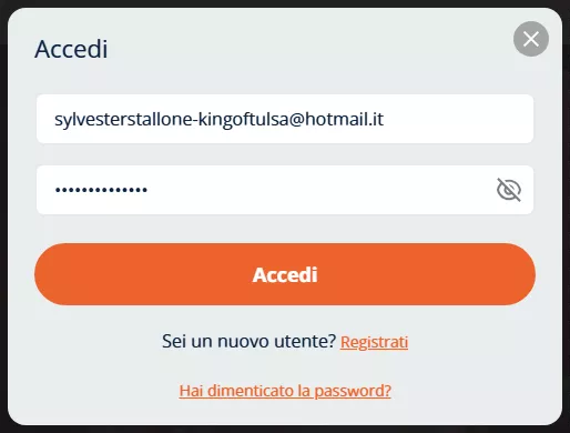 Utente che inserisce le credenziali per il login su Casino Alpino